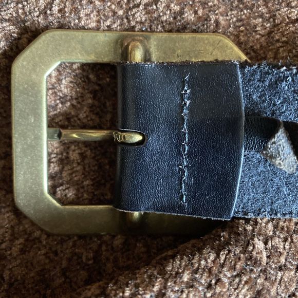 Lucky Brand BohoFiber Stitched Genuine Leather Belt 32”-36” Black With tan Fiber - Picture 8 of 9